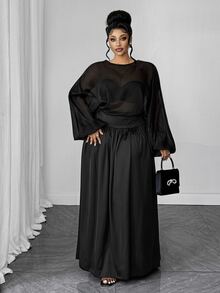 Maweii Plus Size Women Solid Color Lantern Sleeve Backless Sexy Elegant Dress Fall - Black - View 3