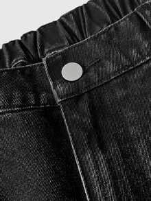 ROMWE Grunge Punk Dark Punk Plus Size Women's Jeans Skull Print Design Loose Straight Leg Street Style Denim Pants - Black - View 3
