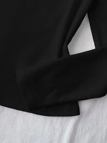 兒童青少年女孩秋/冬新款粉色純色針織休閒修身百搭長袖T恤 - 黑色 - 查看 5