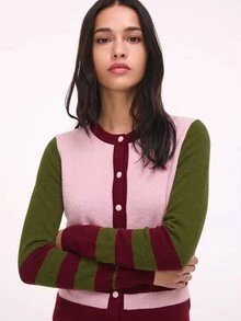 Nöista 女款拼色休閒百搭日常開襟衫 - 粉色 - 查看 4
