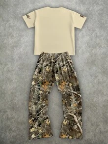 Manfinity ZONE917 Plus Size Loose Camouflage Striped Distressed Faded Colorful 28# FOEUSED Racing Short Sleeve T-Shirt & Sweatpants Set - Multicolor - View 5