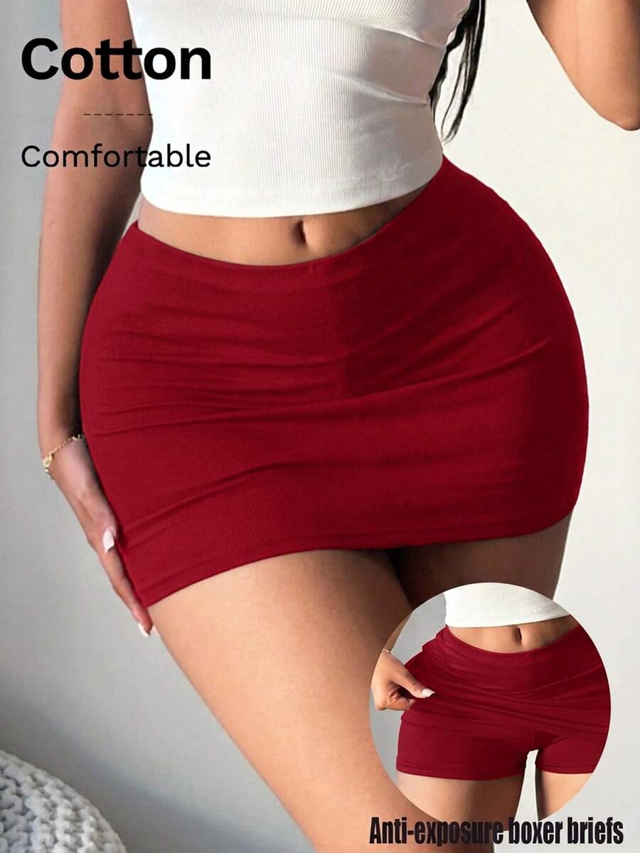 SHEIN SXY 女款深紅色性感休閒迷你緊身裙(含內搭褲)適合夜店、海灘俱樂部、夜生活、秋季 - 紅色 - 查看 1