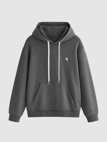 Lornavo Men's Cotton Flat Cap Rope Solid Color Hoodie, High-Quality Store Style Beach Holiday Dark Grey Autumn Casual - Black - View 3