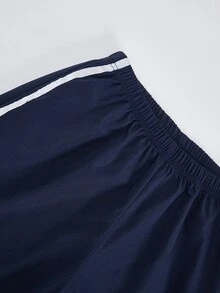 Sparklyn 3件套青少年女孩秋季套裝，秋冬新款休閒梭織海軍藍返校風，藍色條紋裝飾連帽拉鍊外套 - 藍色 - 查看 5