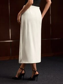MOTF PREMIUM ROK WANITA DENGAN BELAHAN RENDA KONTRAST - Aprikot - View 3