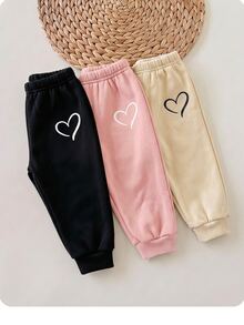 SHEIN 女嬰秋冬可愛 3 件組愛心圖案長褲 - 藕粉色 - 查看 1