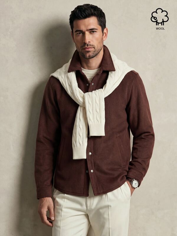 Lornavo Chaqueta de manga larga de unicolor casual y versátil para uso diario para hombres