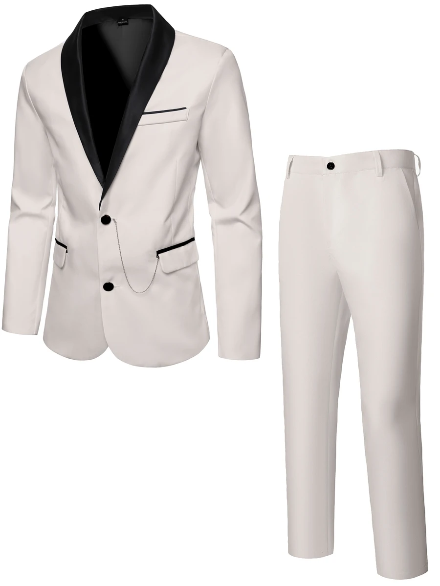 Manfinity Mode Men's Daily Gentleman Casual British Fashion Work Essential Casual Fashion Jacket And Pants Suit Set - Apricot - View 1
