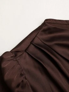 SHEIN 青少年女孩純色百褶休閒日常夏季度假洋裝 - 棕色 - 查看 5