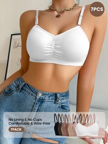 SHEIN 7件組無縫內衣套裝，舒適休閒內衣，可調節肩帶 - 彩色 - 查看 3
