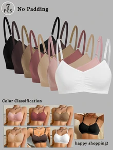 SHEIN 7件組無縫內衣套裝，舒適休閒內衣，可調節肩帶 - 彩色 - 查看 1