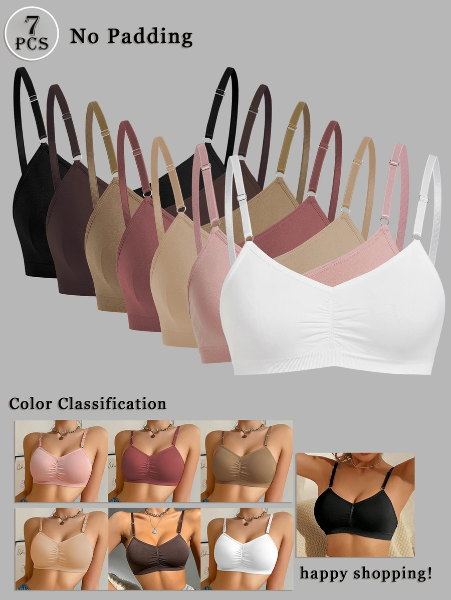 SHEIN 7件組無縫內衣套裝,舒適休閒內衣,可調節肩帶 - 彩色 - 查看 1