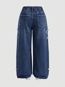 SHEIN MOD Plus Size Women's Casual Everyday Denim Jeans With Pockets, Buttons And Patchwork Fall - Dark Wash - View 2