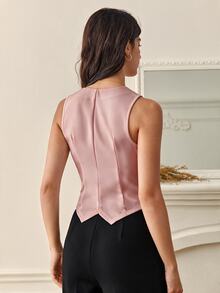SHEIN Tall 秋冬款純色鈕扣前襟背心西裝外套 - 粉色 - 查看 3