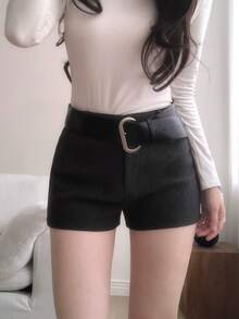 DAZY Women's Solid Color Casual Korean Style Youthful Elegant Shorts - Grey - View 7
