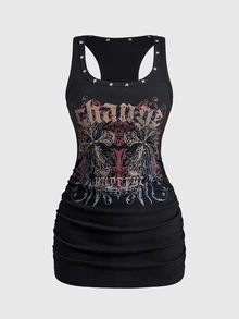 ROMWE Street Life Women's Punk Music Festival Star Print Mini Dress - Multicolor - View 1