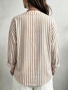 Linhara CURVE 大尺碼女款梭織休閒條紋長袖秋季襯衫 - 卡其色 - 查看 2