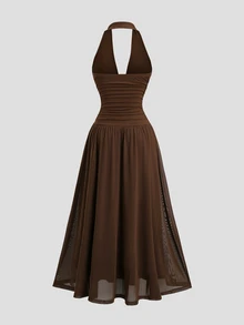 Sweetra Y2K Sexy Versatile Commute Elegant Slimming Vacation Long Dress - Coffee - View 2