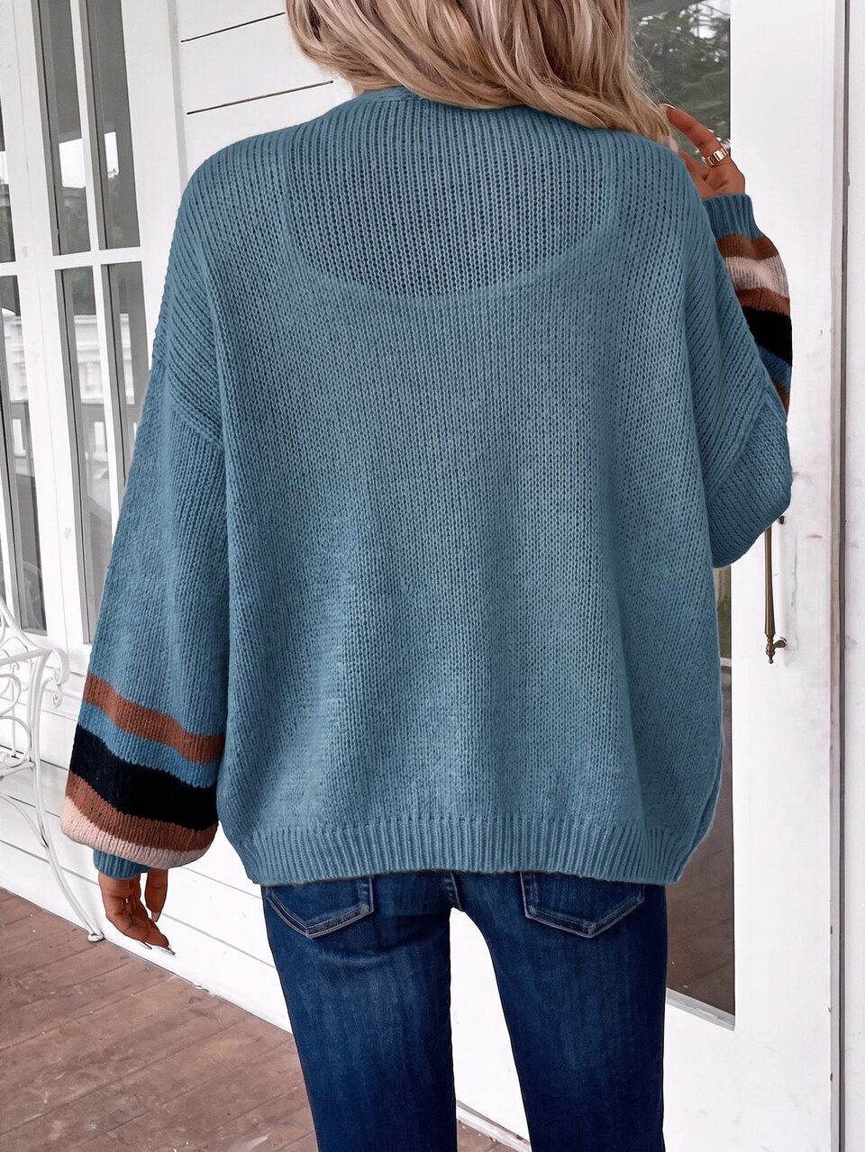 Plus Size Vacation Colorblock Striped Knit Cardigan