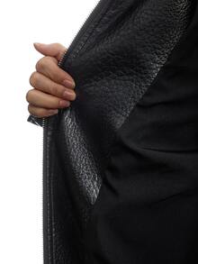LYSMO Women's Solid Color PU Leather Long Sleeve Loose Casual Jacket - Black - View 10