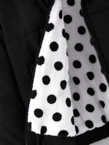 SHEIN Tween Girls Black Polka Dot Fleece Lining Hooded Winter Jacket School Club Cute Cool Girl - Baby Pink - View 8