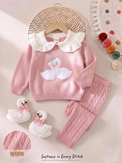 Cozy Pixies 2pcs Baby Girl Baby Girl Casual Daily Comfortable Sweater Set