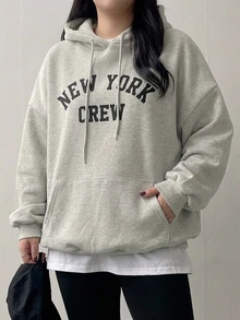 Dazy Plus 字母印花寬鬆韓風衛衣，春/秋季新品 - 淺灰色 - 查看 2