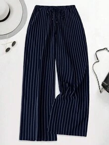 SHEIN LUNE 休閒梭織彈性腰寬鬆版型秋冬女款大尺碼長褲 - 彩色 - 查看 5