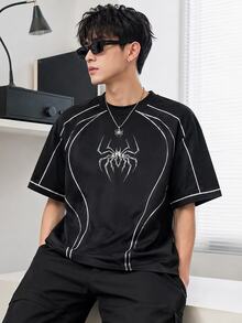 Sport MetroGents 男士蜘蛛圖案短袖運動T恤 - 黑色 - 查看 4