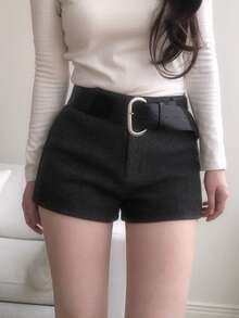 DAZY Women's Solid Color Casual Korean Style Youthful Elegant Shorts - Grey - View 1