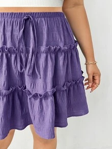 Shapeblank Plus Size Women's Solid Color Pleated Casual Versatile Daily Skort - Purple - View 6