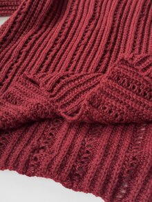 Maweii Sweater Pullover Lengan Lebar Kasual Berlubang dengan Tali Serut untuk Wanita Ukuran Plus - Burgundy - View 7