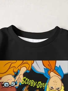 SCOOBY-DOO X SHEIN بلوزة رياضية كاجوال يومية بأكمام طويلة مطبوعة برسومات كرتونية للأولاد الصغار - أبيض - مشاهدة 3