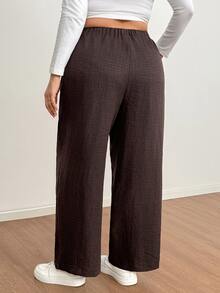 Shapeblank Plus-Size Women's Spring And Autumn Fashion Casual Loose Comfortable Everyday Basic Versatile Brown Thin Elastic Waist Wide-Leg Pants,Women Bottom - Brown - View 2