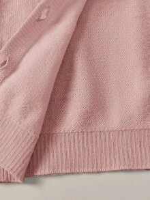 SHEIN 女童秋季/冬季黃色修身圓領針織開襟毛衣外套，基本款針織開襟衫，適合海邊度假、冷氣房、開學季、優雅聚會等場合，適合秋冬穿著 - 粉色 - 查看 6