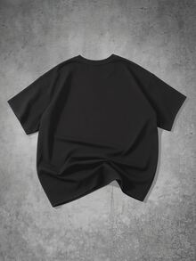 BATMAN X SHEIN Manfinity EMRG 男士休閒日常穿著，外出必備，INS風格，年輕街頭風，極簡寬鬆版型T恤 - 黑色 - 查看 2