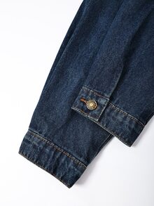 GlowEve CURVE Jaket Denim Kasual Ukuran Besar dengan Ikatan Depan, Musim Gugur - Medium Wash - View 6