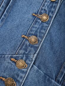 GlowEve CURVE Plus Size Autumn Casual Cinched Waist Denim Jacket - Medium Wash - View 3