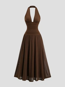 Sweetra Y2K Sexy Versatile Commute Elegant Slimming Vacation Long Dress - Coffee - View 1