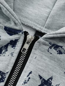 ROMWE MEN Street Life Men's Star Print Hoodie - Grey - View 6