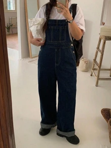 Dazy Plus Layered Spring/Autumn New Casual Vintage Denim Overalls And Jumpsuit For Girls - Dark Wash - View 7