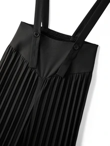 SHEIN Franclia Women's Solid Color Pleated Button Strap Wide Leg Jumpsuit - Black - View 8