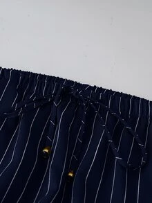 SHEIN LUNE 休閒梭織彈性腰寬鬆版型秋冬女款大尺碼長褲 - 彩色 - 查看 4