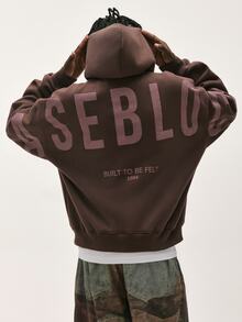 Baseblock Men's Cotton Streetwear Brown Fleece Lined Loose Fit Hooded Pullover Sweatshirt, New Fall Looks - Coffee Brown - View 5