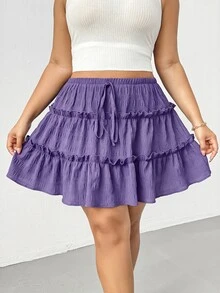 Shapeblank Plus Size Women's Solid Color Pleated Casual Versatile Daily Skort - Purple - View 5