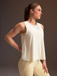 Powerista Women's Beige Backless Twisted Knot Sports Tank Top - Beige - View 5