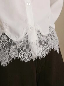 Poéselle Women's Elegant Commute Solid Color Lace Patchwork Blouse - White - View 4