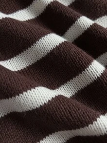 Grovea Cardigan Rajut Wanita Ukuran Besar Bergaris Leher Bulat Lengan Panjang Kancing Tunggal untuk Musim Dingin - Coklat - View 4