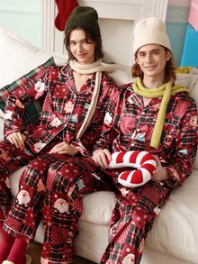 Chillnights Christmas Plaid Open Front Satin Men's Loungewear Set - Multicolor - View 1
