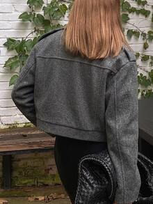 DAZY Loose Motorcycle PU Jacket For Women - Grey - View 2